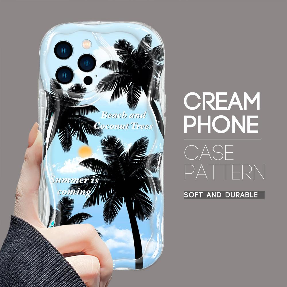 Для iPhone 16 15 14 13 12 Pro Max Samsung S24 Ultra S23 S22 Plus Redmi Note 13 Pro Beach Coconut Trees Cream Texture Мягкий силиконовый чехол для телефона