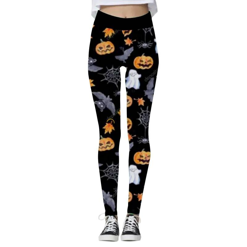 Halloween Womens Yoga Pants 3D Print Pumpkin Skeleton Slim Fit Stretch Workout Leggings