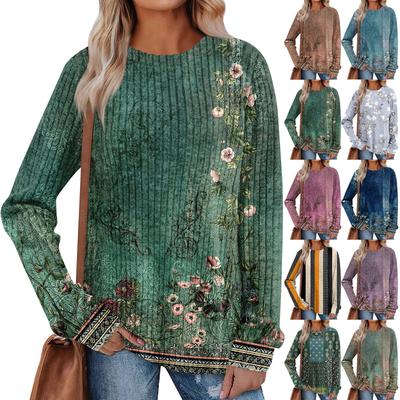 Женский принт Легкий Топ с круглым вырезом из матового хлопка