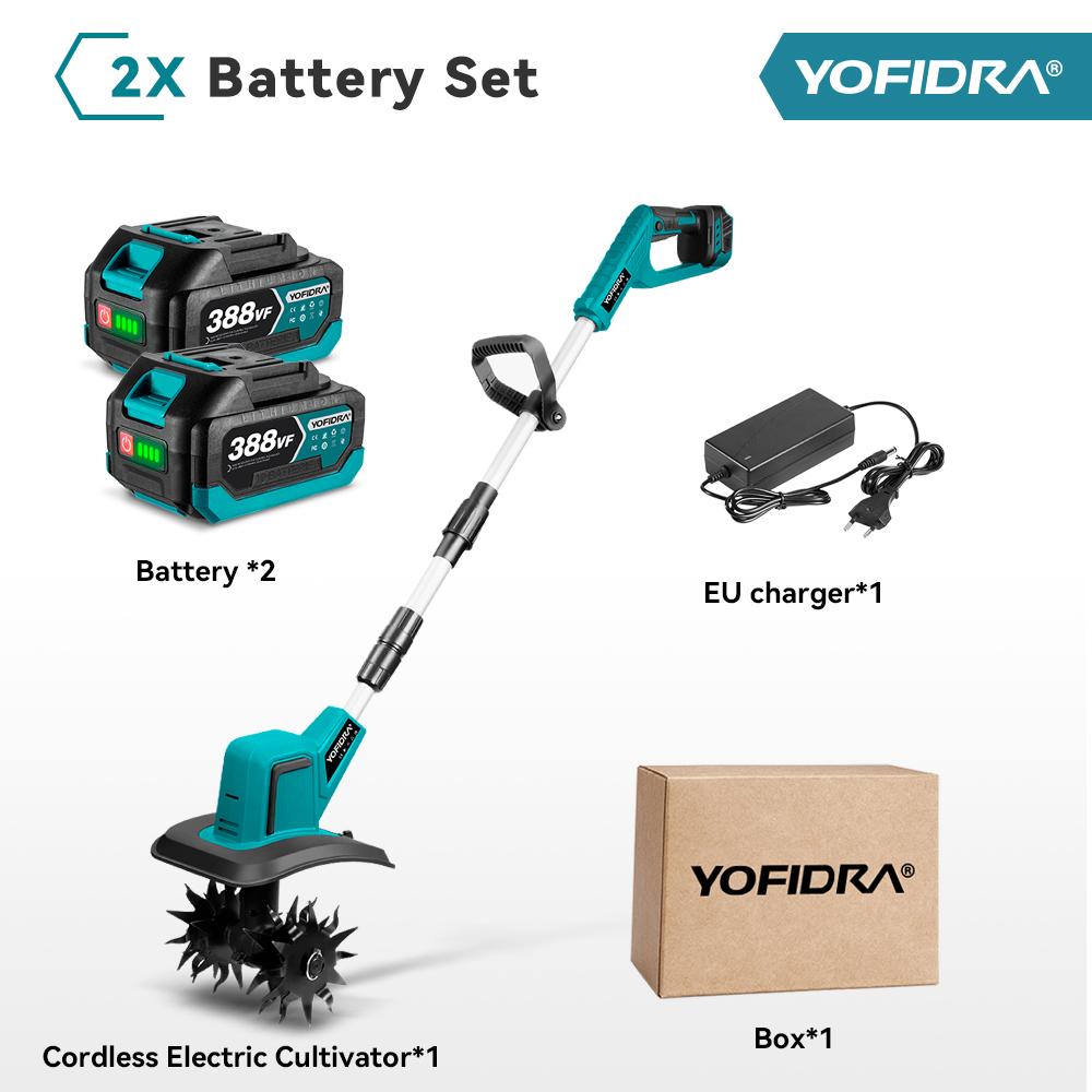 Yofidra Бесщеточный электрический садовый культиватор, газонокосилка, роторный культиватор для обработки почвы, садовый инструмент, подходящий для аккумуляторных штифтов Makita 18 В
