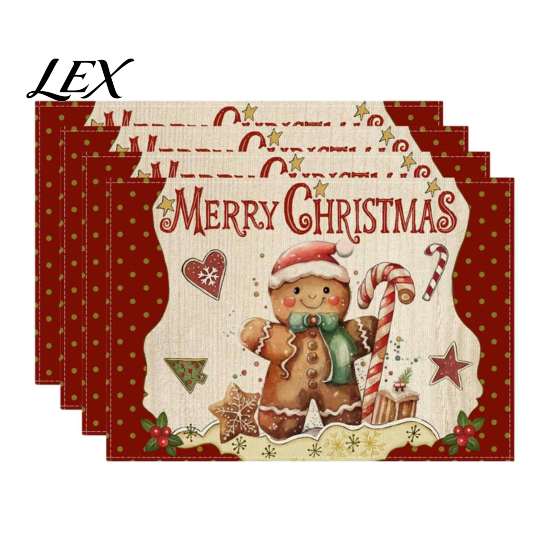 Dining Table Placemats 4Pcs Christmas Linen Placemat Set, Cartoon Snowman Gingerbread Gnome Protection Accessories Mat, Heat Resistant Place