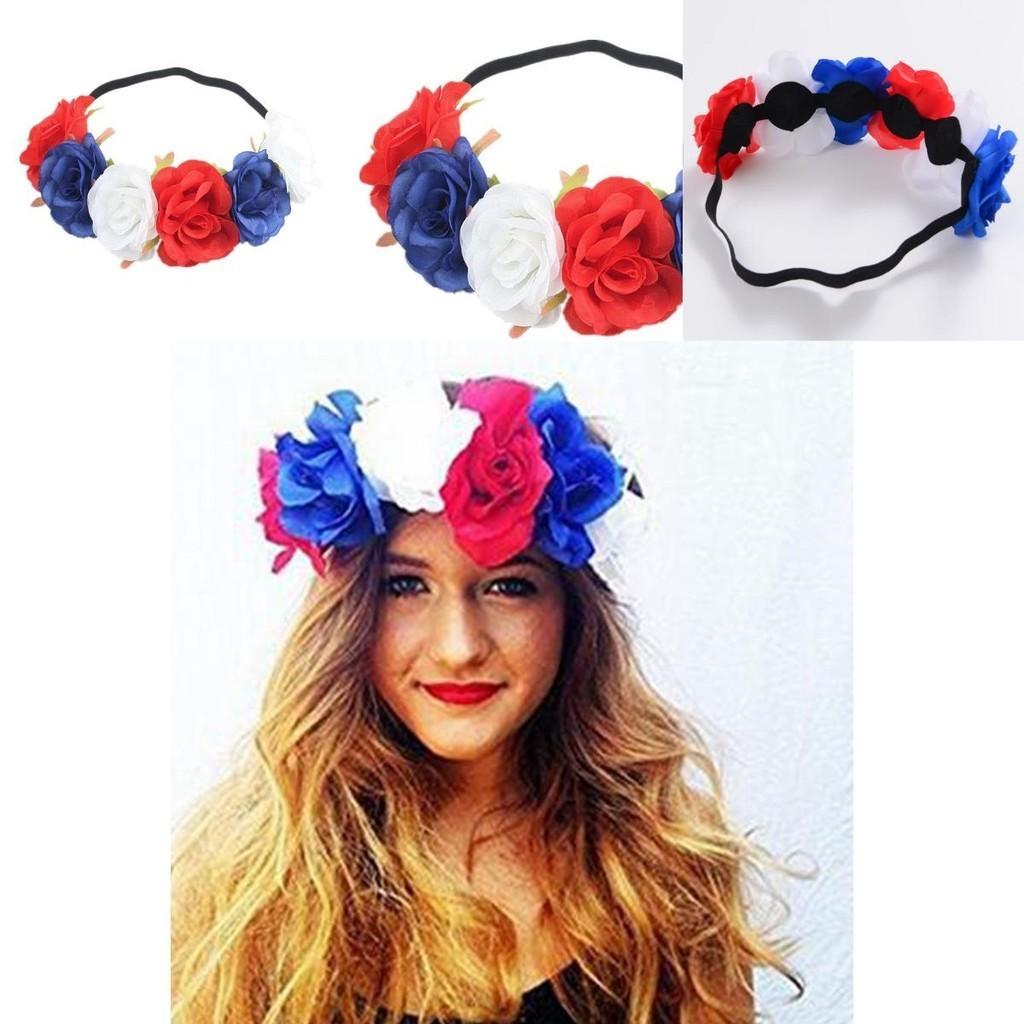 Красно-бело-синий венок из цветов на голову для торжеств, посвященных Юбилею Королевы