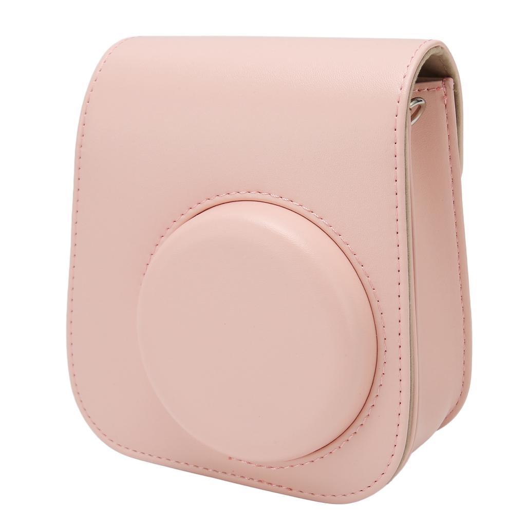 Protective Camera Case PU Leather Pure Color Camera Carrying Bag with Adjustable Strap for Camping Travel Pink