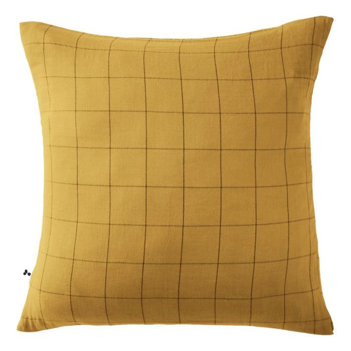 Taie d'oreiller Tissé-teint grands carreaux Déco "Gaïa Match" 60 x 60 cm & 50 x 70 cm "Gaze de Coton" - Gaïa Match Safran - 60 x 60