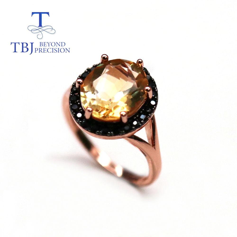 Natural Citrine Gemstone Jewelry Set 925 Sterling Silver Ring Clasp Ring Earring Black Spinel Fine Jewelry for Women Nice Gift