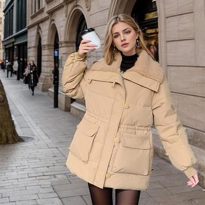 2024 овечья шерсть утолщенная женская свободная пуховая куртка из хлопка зимнее пальто