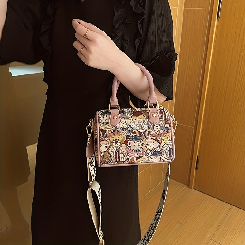 Сумочка с милым медвежьим узором, маленькая сумка через плечо Boston, женская сумка-саквояж с верхней ручкой