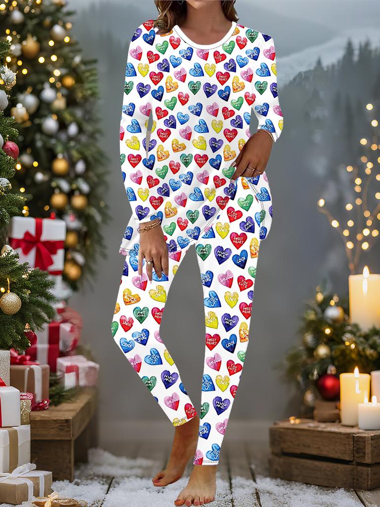 Евро-американская мода 3D принт "Любовь" Женский всесезонный комплект из двух предметов: футболка с длинным рукавом + длинные брюки. Идеальный подарок на Новый год и Рождество