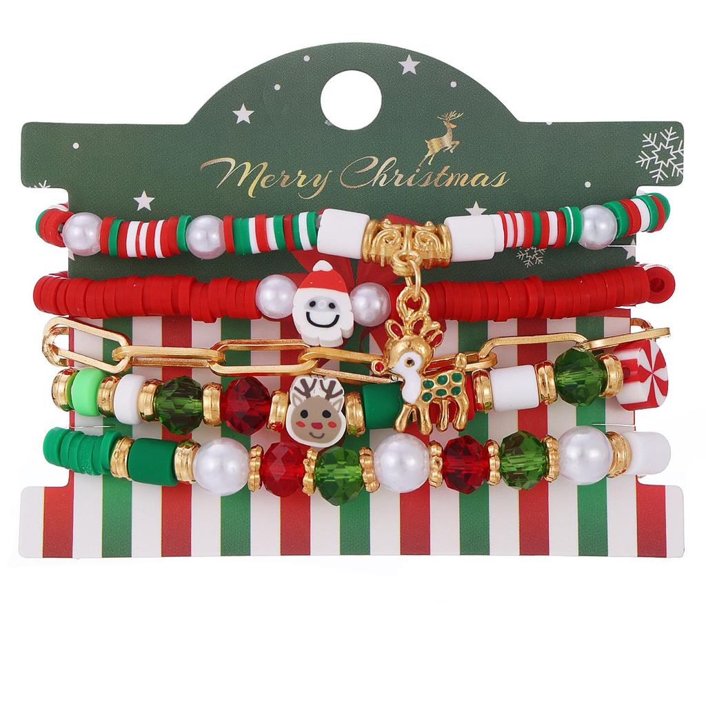 Рождественский браслет-колокольчик из сплава с разноцветной полимерной глиной для женщин