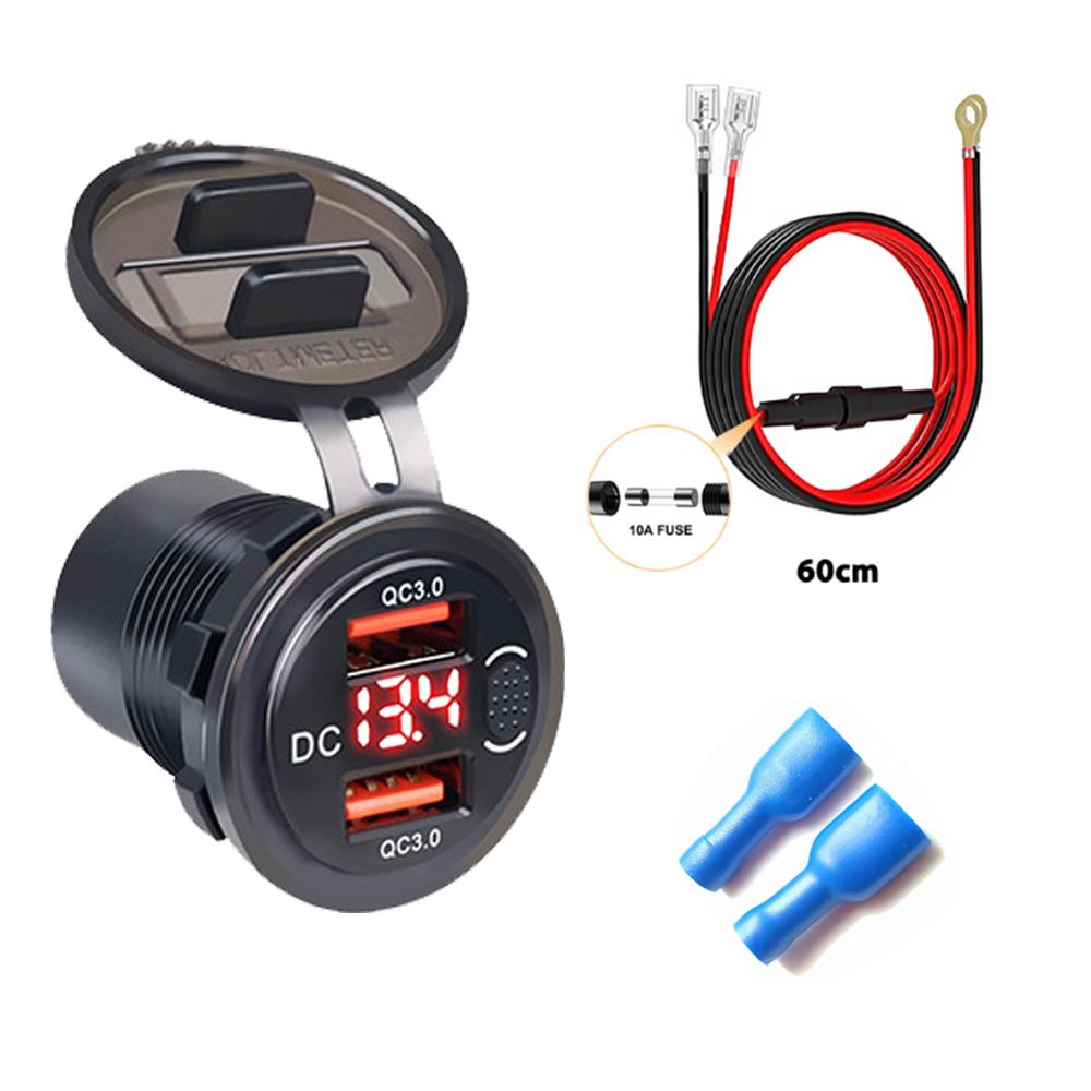 QC3.0 Dual USB 12V 24V 3.1A Адаптер автомобильного зарядного устройства с вольтметром Розетка для быстрого зарядного устройства Светодиодный цифровой дисплей для автомобиля Лодка Морской мотоцикл