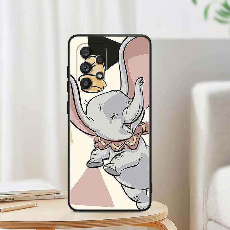 Cute Dumbo Cartoon For Samsung A53 A52 A33 A32 A51 A71 A21S A13 A73 A50 A22 A23 A03 A72 A54 A12 5G Black TPU Phone Case