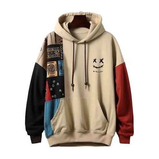 Осень-зима мужская толстовка с капюшоном свободная с длинным рукавом соответствующего цвета большой накладной карман с мультяшным рисунком ретро с капюшоном толстый теплый пуловер уличная одежда мужской топ