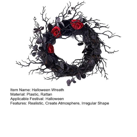 Halloween Wreath Dead Branch Garland Spooky Realistic Simulation Flower Black Decorative Wreath Door Hanging Festive Rattan Ring