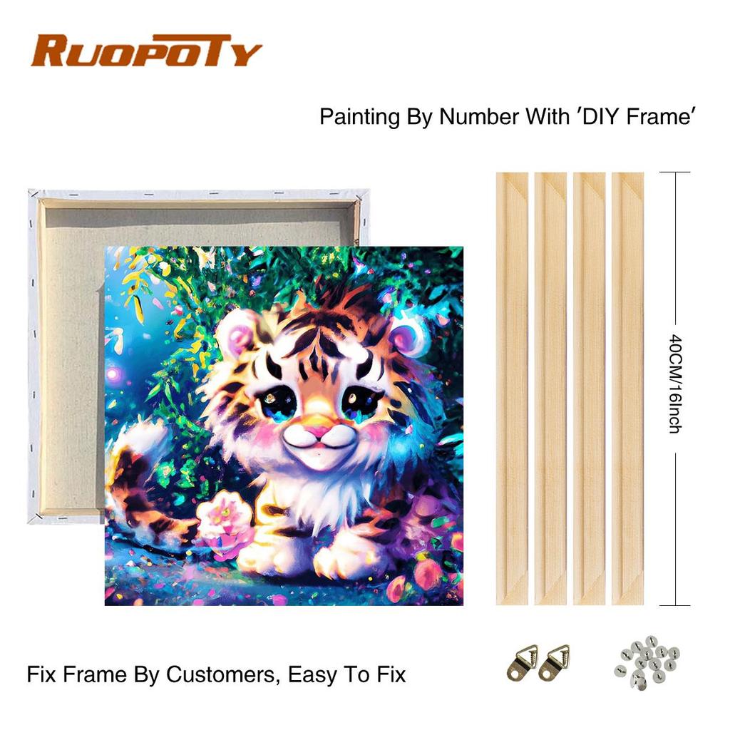 Frame Painting By Numbers Kits Tiger Animals Handwork Paint By Numbers Diy Crafts For Home Decoration 40x40