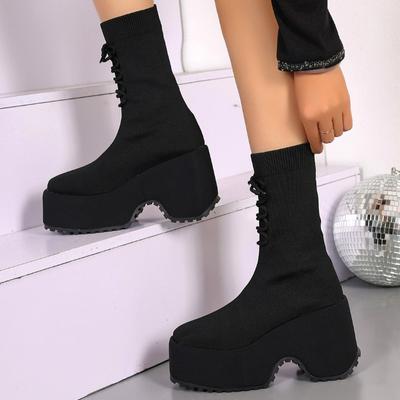 Женские замшевые туфли на платформе с высоким каблуком, зимние носки, дизайнерские теплые вязаные повседневные туфли, зимние трендовые туфли в готическом стиле Chelsea Botas Mujer