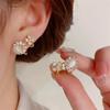 New Geometric Pearl Flower Rhinestone Ear Studs Earrings For Woman Fashion Korean Jewelry Temperament Girl's Daily Wear Earrings