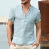 Mens Spring Summer Casual Shirt Short Sleeve Cotton Linen Shirts Men Loose Collar Button Shirt Silk Chemise Homme