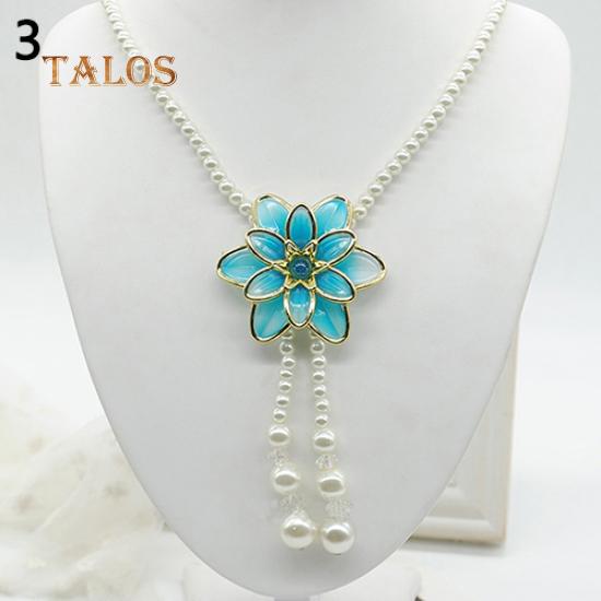 Women's Fashion Jewelry Flower Pendant Faux Pearl Tassels Necklace Sweater Chain Suspension Trinket