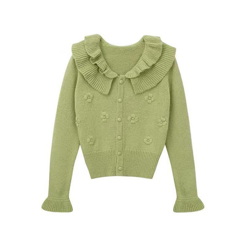 French Gentle Temperament Doll Collar Soft Waxy Sweater Female Fall Niche Chic Three-dimensional Flower Knitted Cardigan Coat
