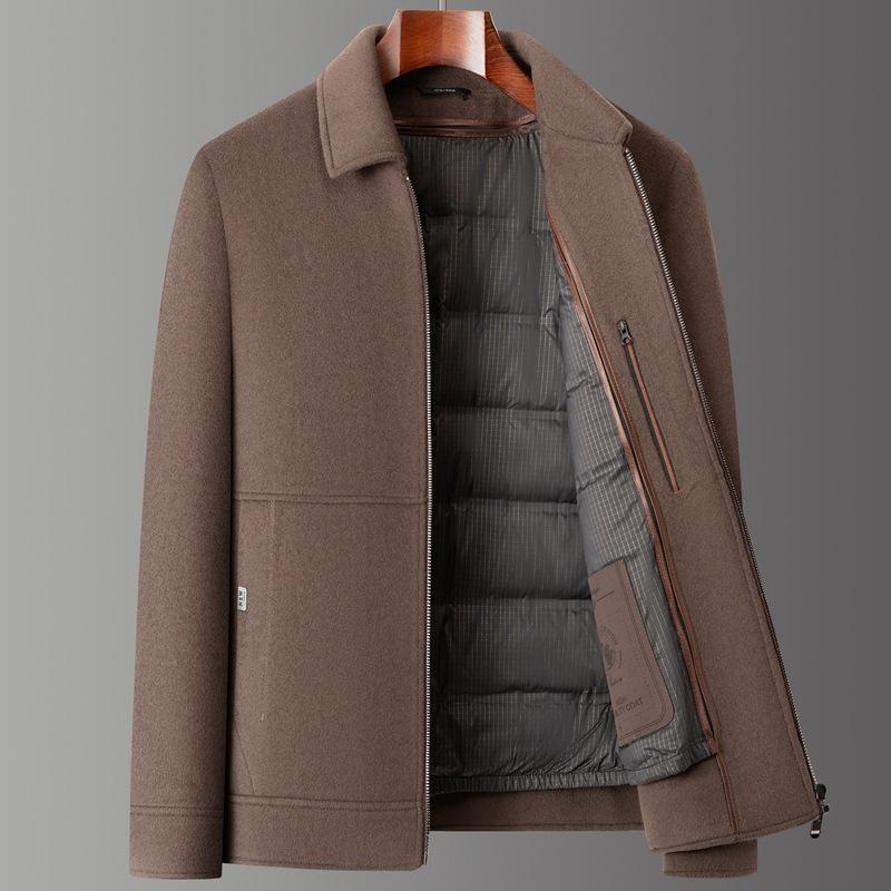 Autumn and Winter New Wool Jacket Men's 90 White Duck Down Liner Business Casual Light Luxury Short Lapel Jacket