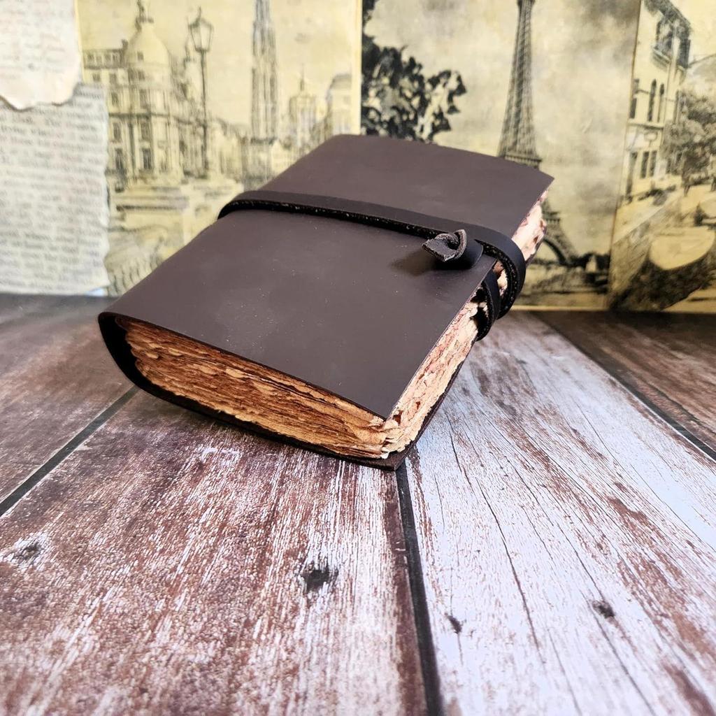 Real Leather Sketchbook Journal Dairy with 200 Deckle Edge Papers and Lace