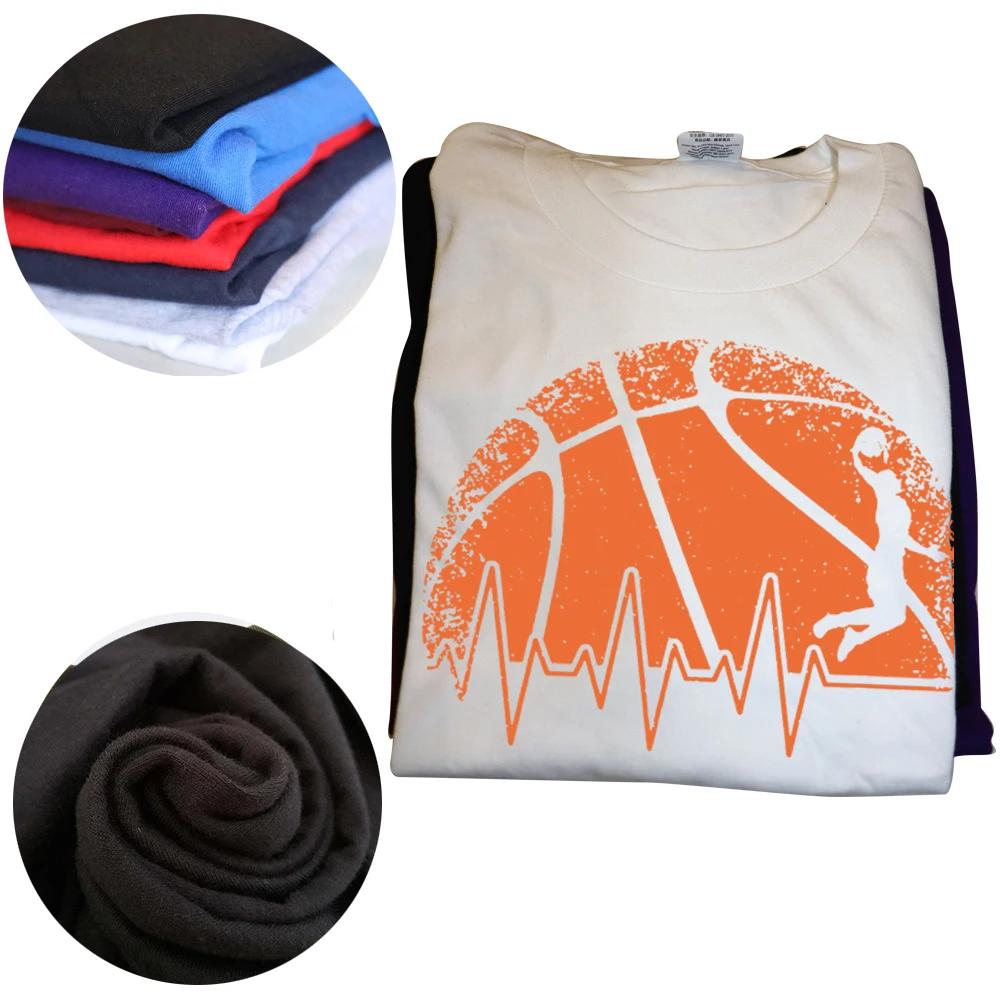 Забавные футболки с сердцебиением баскетбола, летний стиль, графический хлопок, уличная одежда, с коротким рукавом, подарки для любителей баскетбола, мужская футболка