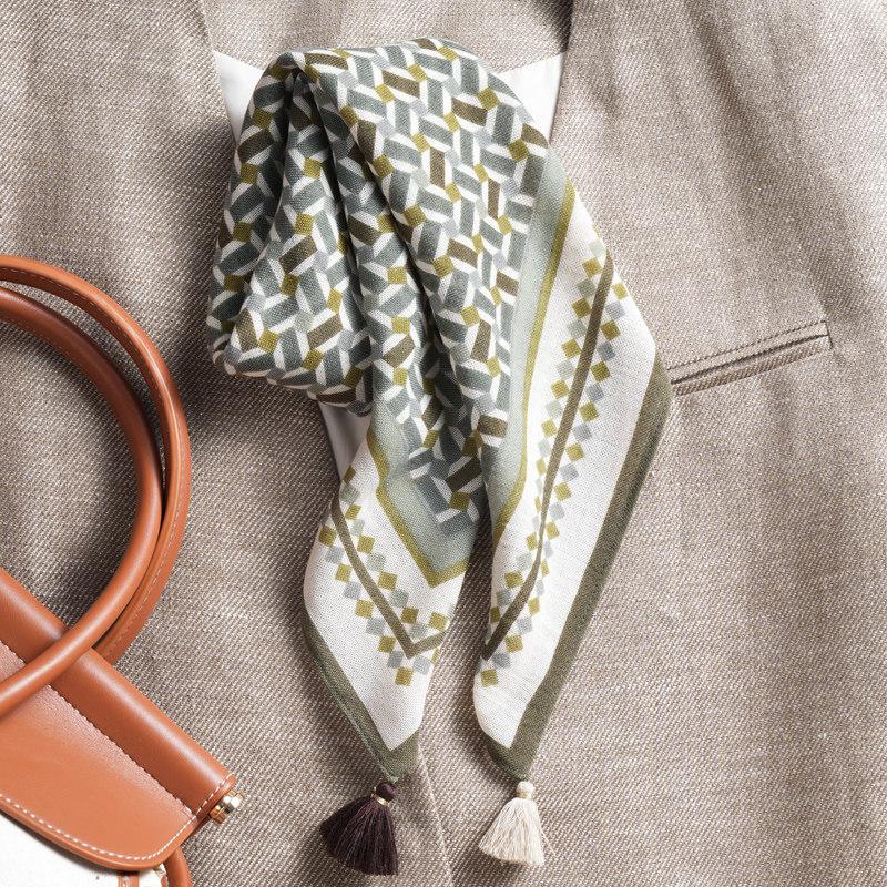 Coffee Horse 71 Premium Cotton and Linen Small Square Scarf Women's Retro Velvet Neck Small Silk Scarf Thin Scarf