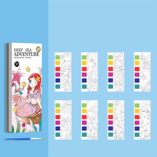 1/7Pcs Watercolor Painting Book Kids DIY Bookmark Fun Drawing Book with 21 Unique Patterns 6 Vibrant Watercolor Shades Painting Pad