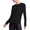 Solid Colour Quick Dry Crew Neck Pullover Slim Fit Long Sleeve T-Shirt Women's Classic Black