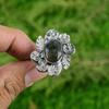 Natural Labradorite Gemstone 925 Silver Promise Flower Adjustable Ring For Girls