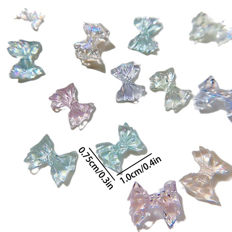 10 Pcs Colorful Aurora Jelly Clear Bow Nail Decorations 3D Resin Cute Bowkont Nail Art Charms Gems Diy Manicure