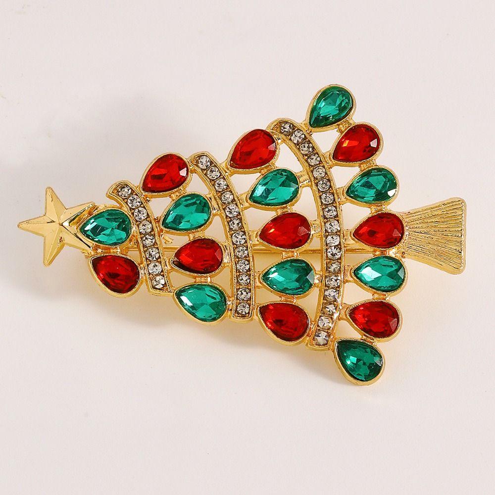 Zinc Zinc Alloy Rhinestone Brooch Full Rhinestones Christmas Crystal Pins Christmas Tree Brooch Unisex