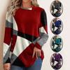 Spring Fashion Contrast Color Printing T-shirt Tops O-neck Long Sleeve Loose Casual Pullover Tee Oversized Women Clothing