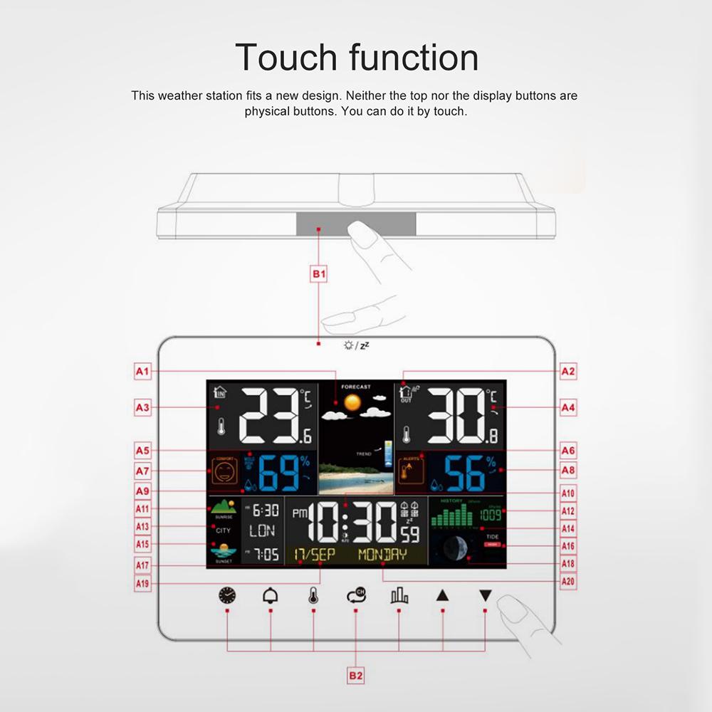 Sunrise and Sunset Weather Station Multi-function Alarm Clock Thermometer Hygrometer Touch Screen