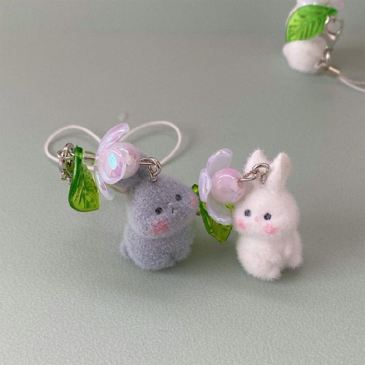 Sweet Flocking Rabbit Mobile Accessory Soft Rabbit Phone Chain Phone Decoration For Commuting And Shopping Adventures