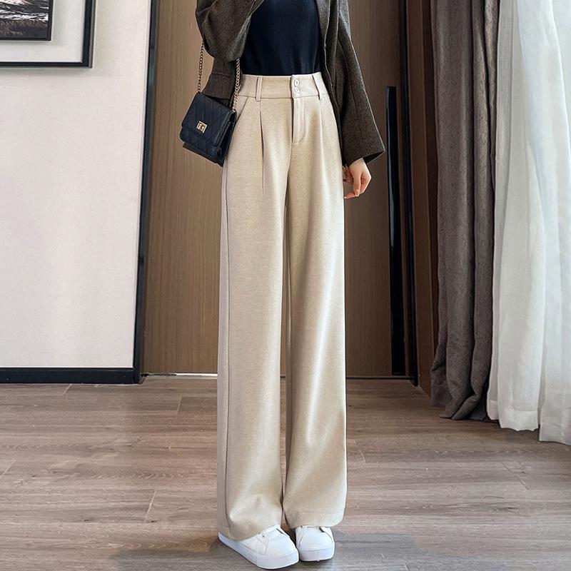 Женские хлопковые брюки, повседневные, однотонные, женские, широкие брюки, стиль OL, высокая талия, женские, прямые, длинные брюки