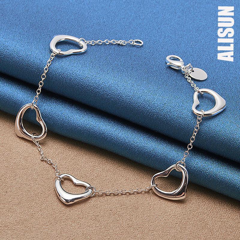 925 Sterling Silver Five Heart Bracelet Fashionable Wedding Jewelry