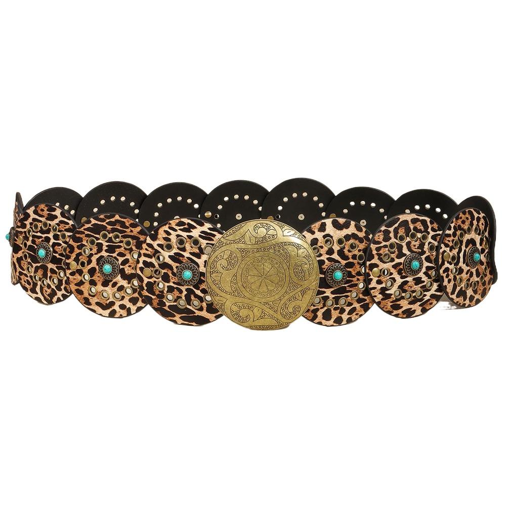 Exaggerated Wide Boho Disc Belt Rivet Carved Buckle Waist Belt Woman Vintage Belt  Dress Decoration