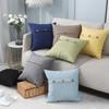 Button Square Pillow Cover Solid Color Imitation Linen Creative Cushion Home Sofa Plain Living Room Cushion Square Pillow
