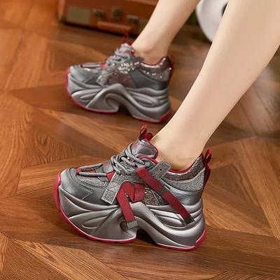 Модные женские вулканизированные туфли на высокой платформе 9 см, новые весенние, популярные уличные, приливные, женские кроссовки «папины», на толстой подошве, из кожи, массивные