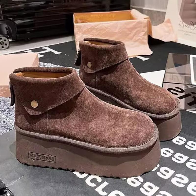 Замшевые женские зимние ботильоны на платформе, дизайнерские короткие плюшевые туфли на среднем каблуке, новый бренд 2025 года, теплые, удобные, зимние ботинки для женщин