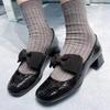 Fashion Genuine Leather Bow Mary Jane Single Shoes For Women's Spring Autumn New Styles Thick Heel Carved High Heels Shoes Women