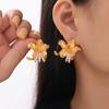 Hepburn Style Niche Design Three-dimensional Pleated Flower Fringed Imitation Pearl Stud Earrings Titanium Steel Plated 18k Gold Temperament Earrings