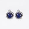 1 Pair Ear Clips Blue Rhinestone Non-Pierced Anti-slip Round Short Ear Decoration Stainless Alloy Bride Wedding Ear Studs Lady Ear Accessory
