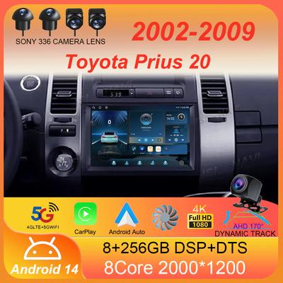 Автомобильное радио Android 14 Carplay Auto WIFI+4G для Toyota Prius 20 2002-2009 Мультимедийный видеоплеер GPS-навигация Стерео Головное устройство