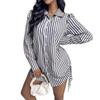 Женское летнее платье-рубашка с лацканами и длинными рукавами, мини-платье с боковым шнурком, однобортное платье-рубашка в полоску с принтом