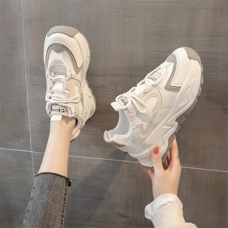 Newly Arrived Thick Sole Comfortable Round Toe Sneakers Casual Gray Brown Running Shoes Spring and Autumn Women's Shoes