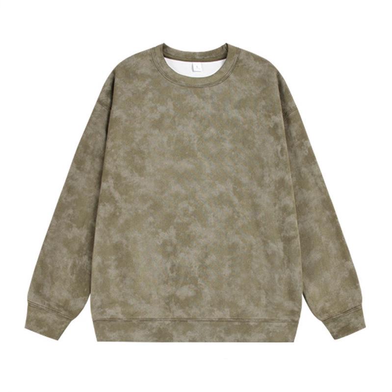Мужская осенняя повседневная толстовка-куртка с капюшоном, тяжелый вес 360 г, tie-dye, замша, флис, круглый вырез