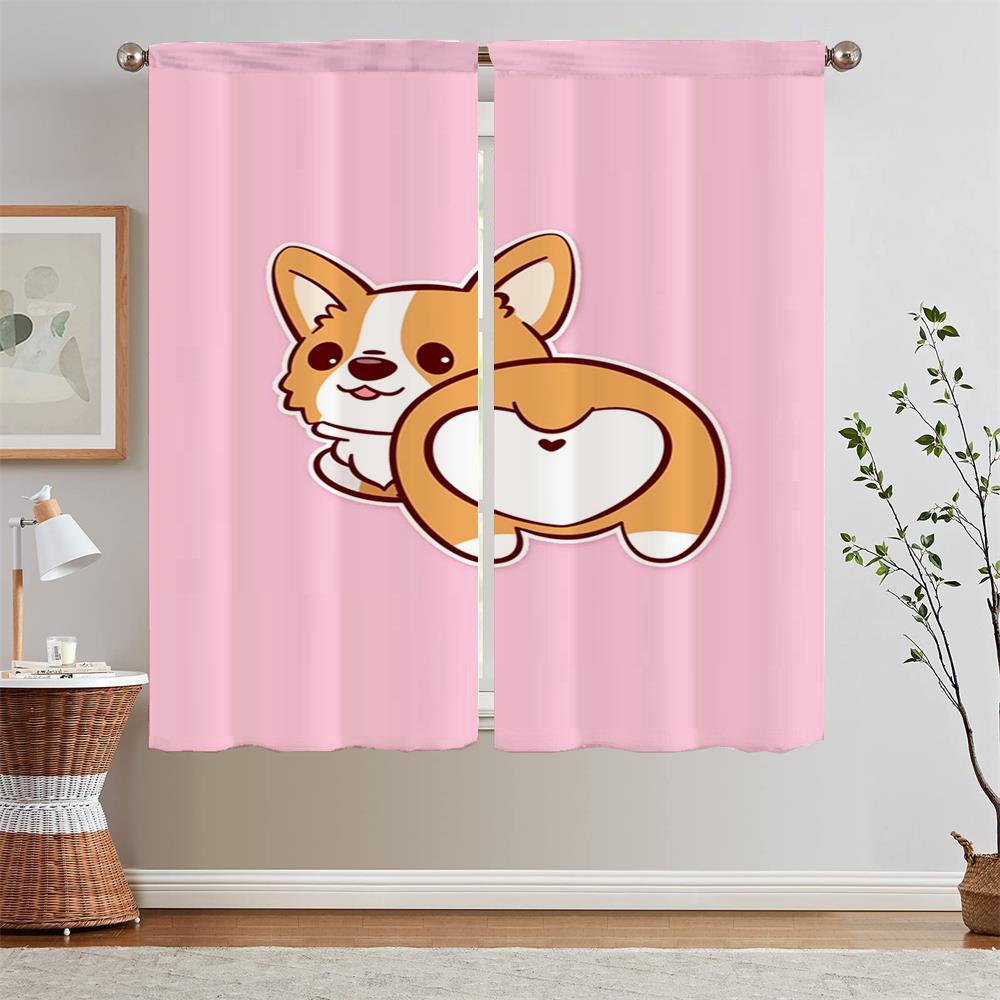 Corgi Butt Tulle In Kitchen Curtains for Living Room Blinds Bedroom Curtains 2 Pieces Fabric Curtain Tiebacks Curls Tentacles