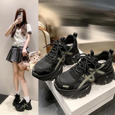 Европейская станция толстоподошвенные увеличивающие рост папины кроссовки женские 2025 осень новые удобные сетчатые дышащие универсальные повседневные спортивные туфли